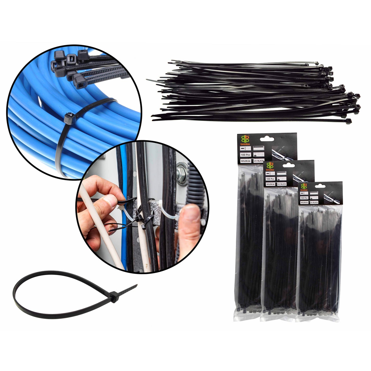 100 Cable Ties (2.5mm x 200mm) Black