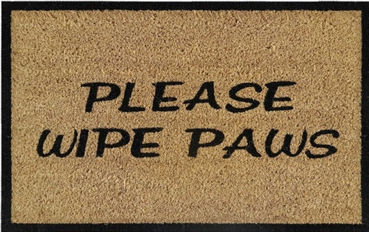 Doormat 60cm x 40cm - 'Please Wipe Paws' - Absorbent Coir Mat for Indoor/Outdoor